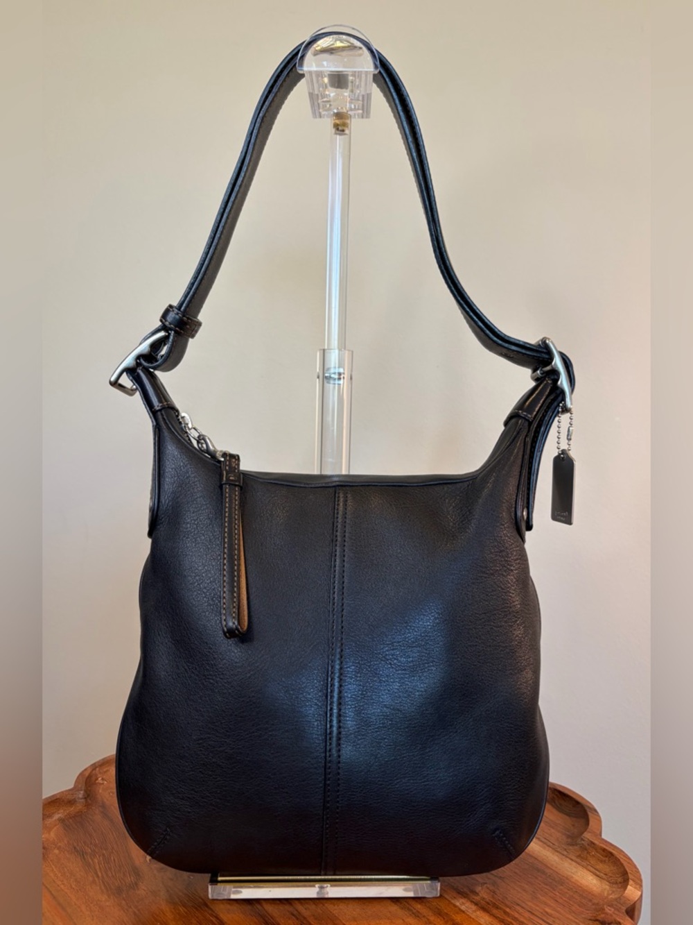 Vintage COACH Metro Hippie Bag Black Leather Slim Hobo Crossbody 6676 EUC